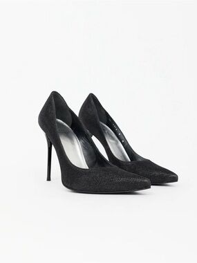 Stuart Weitzman Black Crystal-Embellished Pumps, Leather Sole, 4” Heel